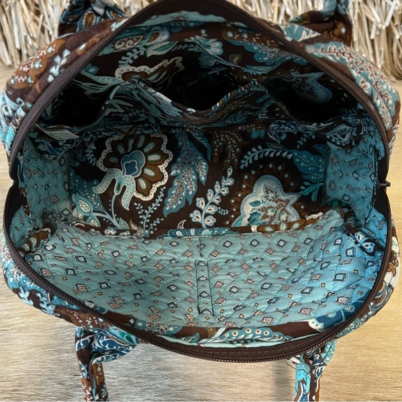 Vintage VERA BRADLEY Java Blue 2006 Small Bowler Bag Brown Floral Y2K Handbag - Picture 10 of 13